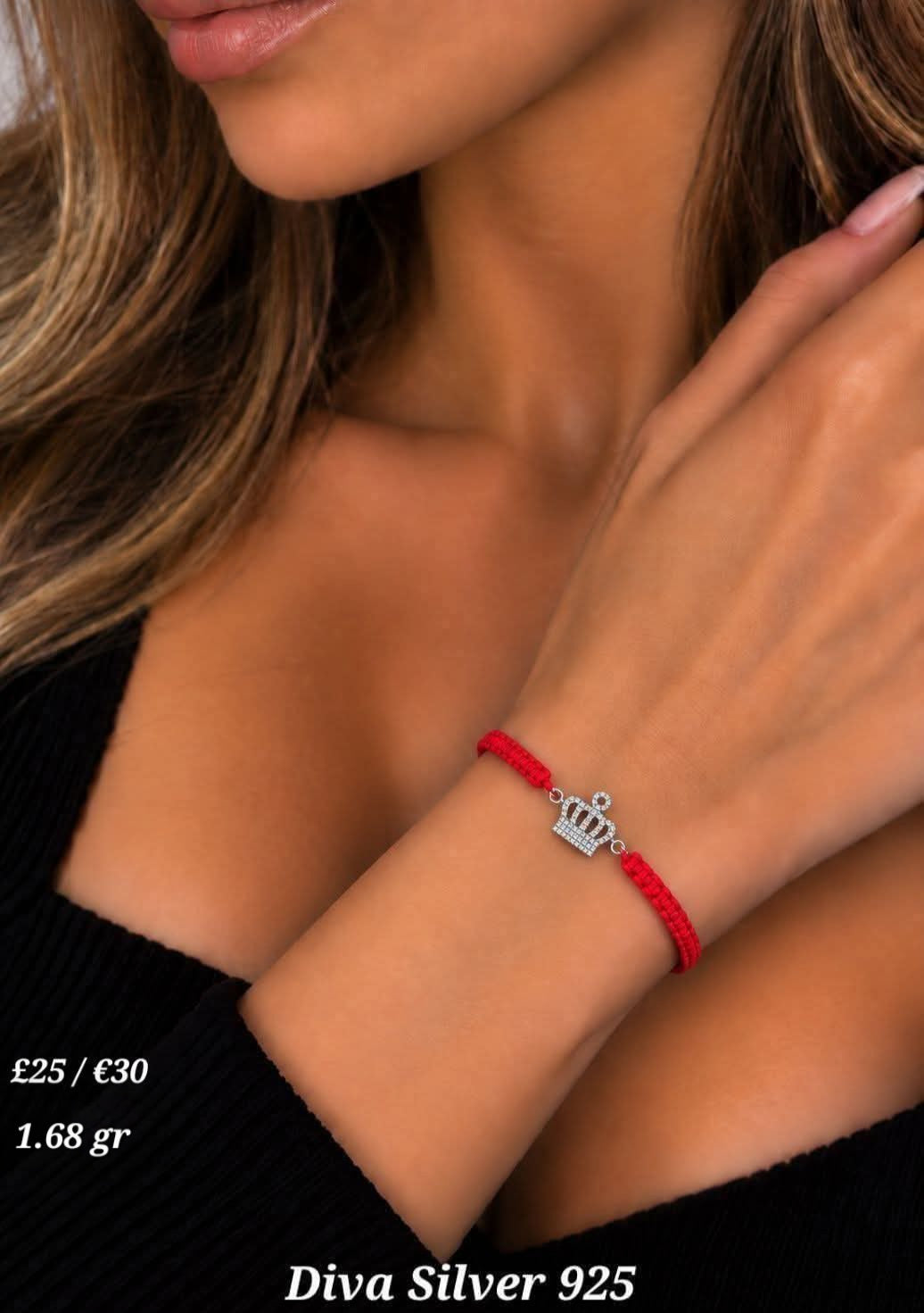 925 Sterling Crown Red Thread Bracelet