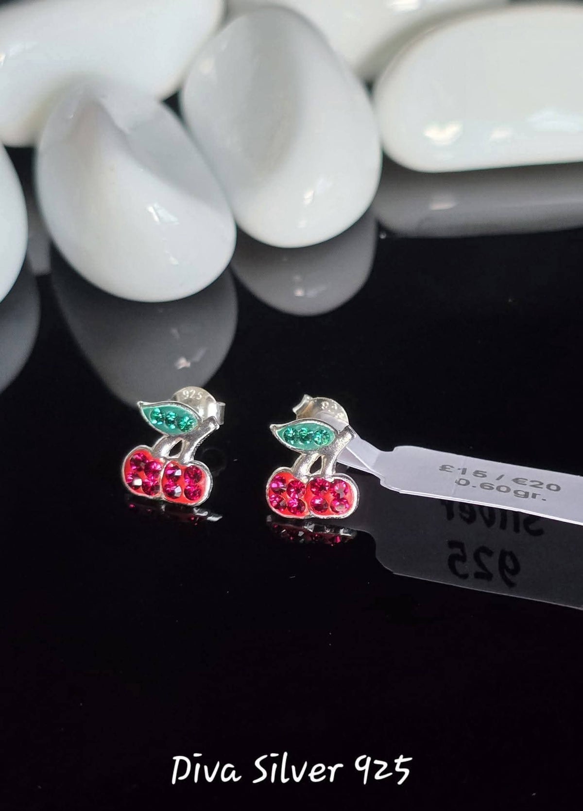 Sterling Silver Cherry Stud Earrings for Kids