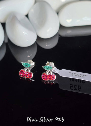 Sterling Silver Cherry Stud Earrings for Kids