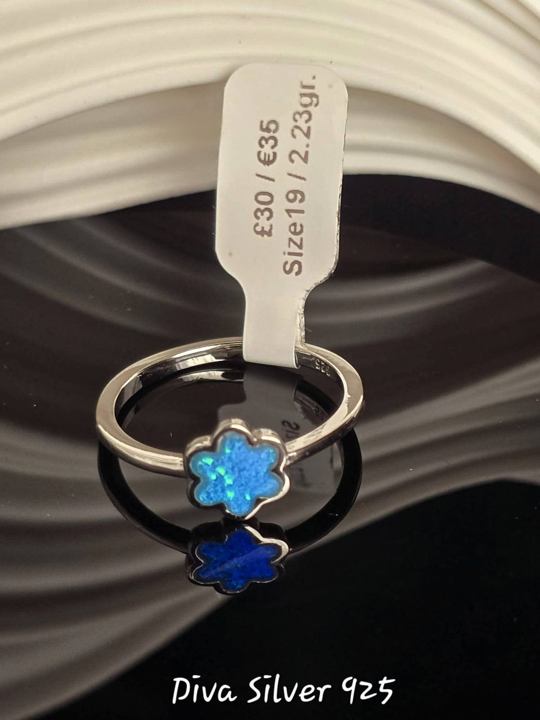 Sterling Silver Blue Opal Flower Ring