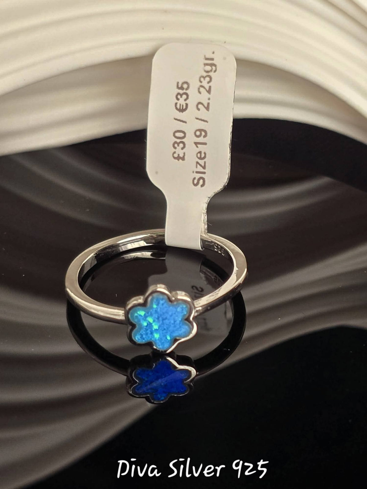 Sterling Silver Blue Opal Flower Ring