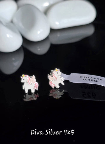 Sterling Silver Unicorn Stud Earrings
