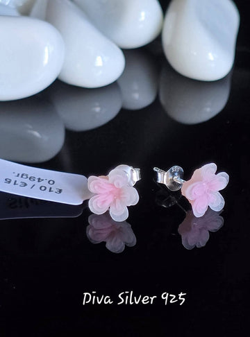 Sterling Silver Beauty Pink Flowers Stud Earrings