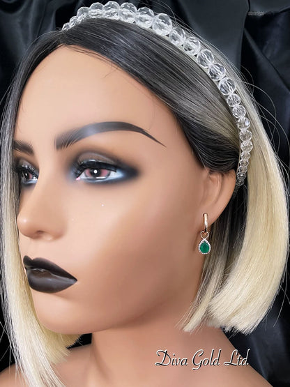 Gold 585 earrings with white & green zircon stones.