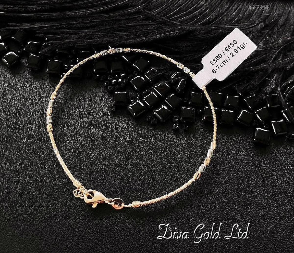 14K Gold Two-Tone Beaded Bangle