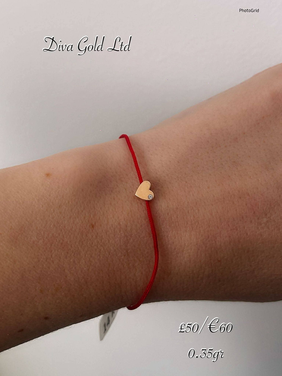 Red thread bracelet with heart. 0.35gram